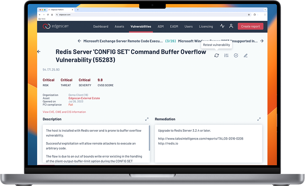 Laptop with Dynamic Application Security Testing dashboard showing retest feature.